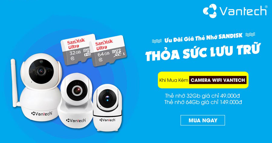 Ưu đãi giá thẻ nhớ Sandisk khi mua camera Vantech